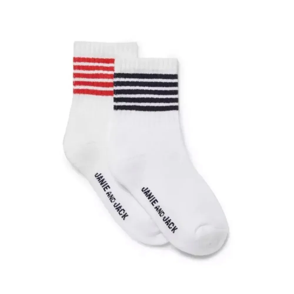 Janie and Jack Stripe Sock 2-Pack in Red And Blue Size 4-5T